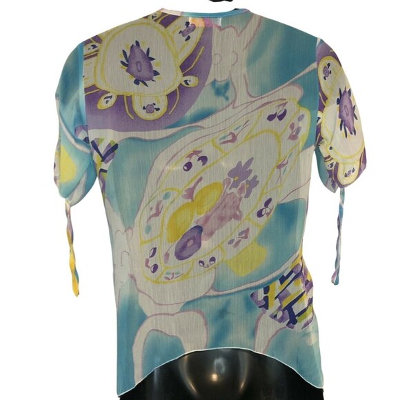 Miss Gra Womens Size Large Abstract Pattern Viscose Blouse With Tie Sleeves - Picture 2 of 4